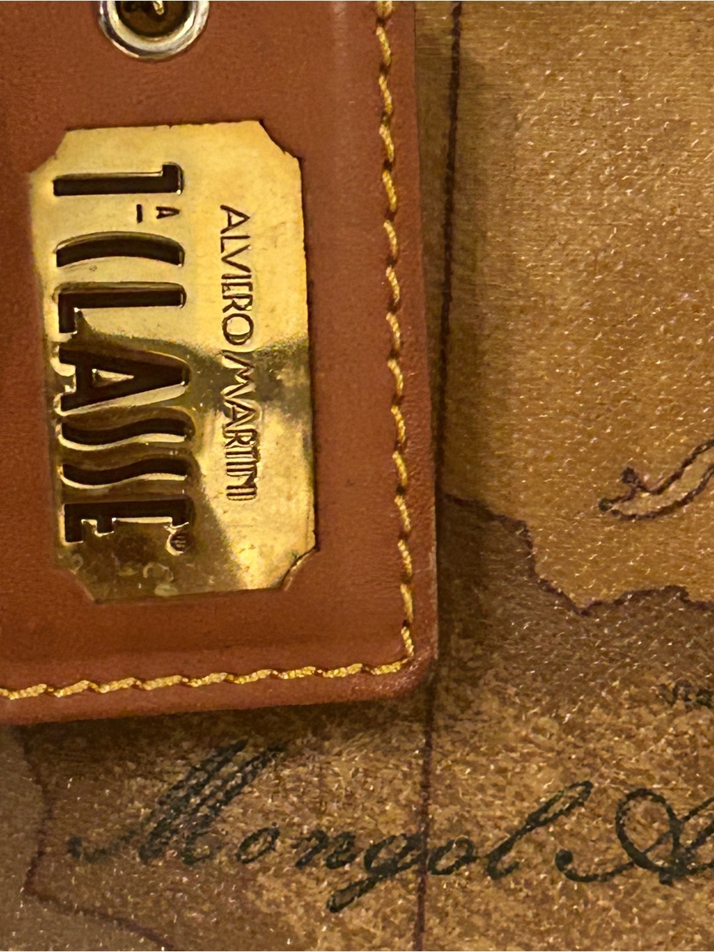 Alviero Martini 1a Classe Brown Map-Print Bag with Gold Plaque